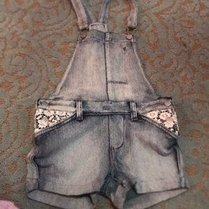 Denim and lace overhaul shorts